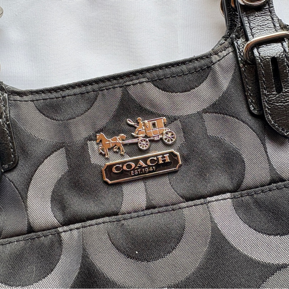 Coach Gray and Black Signature Shoulder Bag